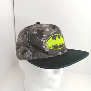 Batman Baseball Cap Hat Gray Black Camo Embroidered Green Logo